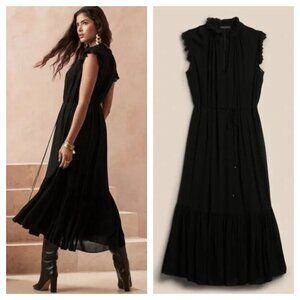 NEW Banana Republic Flounce Hem Midi Dress V-Neck Sleeveless in Black Women's M